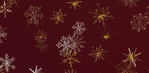 Christmas snowflakes abstract pattern on a maroon background. Festive backdrop design perfect for seasonal greetings, holiday cards and elegant