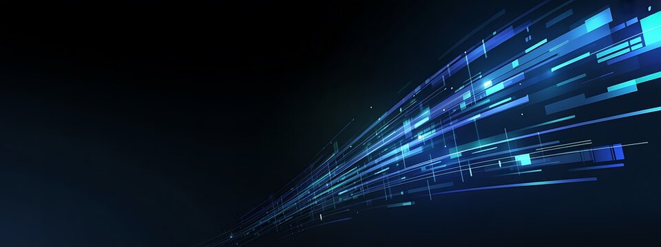 Abstract blue digital light streaks moving fast in dark space