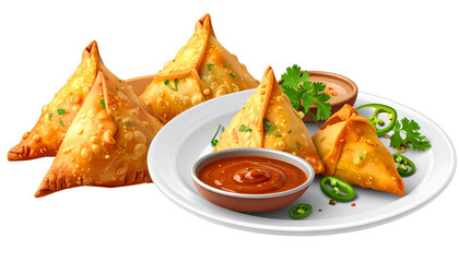  3. Crispy Fried Samosas with Chutney, isolated on transparent background