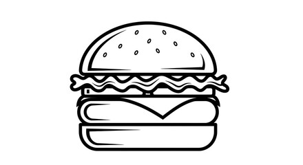 Simple Line Art Icon of a Delicious Cheeseburger.