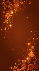 Festive Diwali backdrop with candles, sparkles and orange textured background with space for text, copyspace, vertical banner
