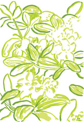 Seamless floral pattern, abstract flower ornament, nature print in classic style. Elegant botanical design of hand drawn purple flowers, leaves, small bouquets on white. Vector illustration.