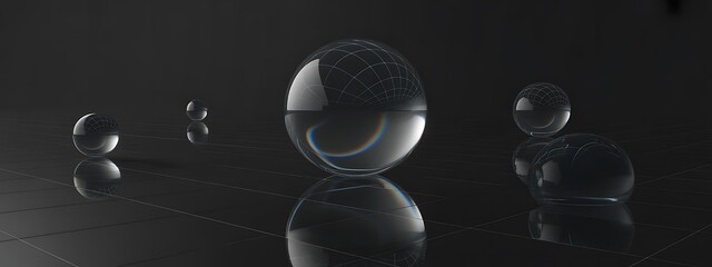 Close up of water droplets on a dark background with reflections