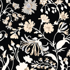 Small flowers, Daisy flowers, pattern on a yellow background with a wild flowers of different sizes artwork for tattoo, fabrics, souvenirs, packaging, greeting cards and scrapbooking