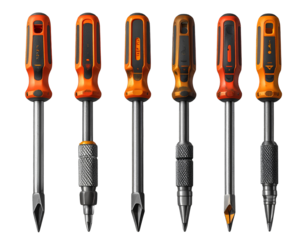 Screwdriver set variations isolated on transparent background.