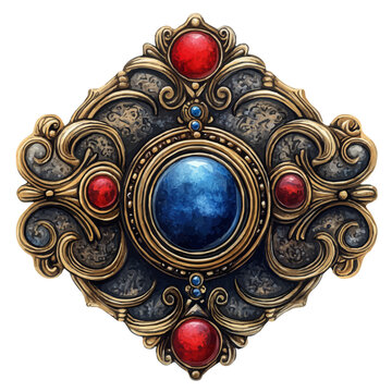 ornate brooch with red and blue gems clip art preview