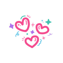Pink hearts with sparkles and doodles create playful and cheerful design. vibrant colors and whimsical elements add sense of joy and fun