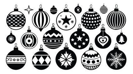 Elegant collection of black and white christmas ornaments with classic holiday colors and festive designs
