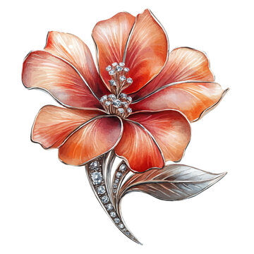 orange flower brooch with silver accents clip art preview