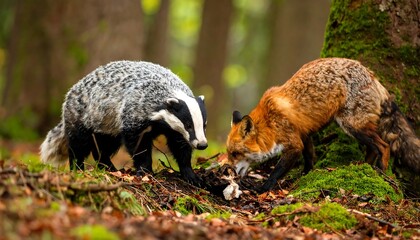 Two animals in autumn forest