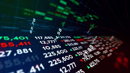Stock market board with rising and falling prices