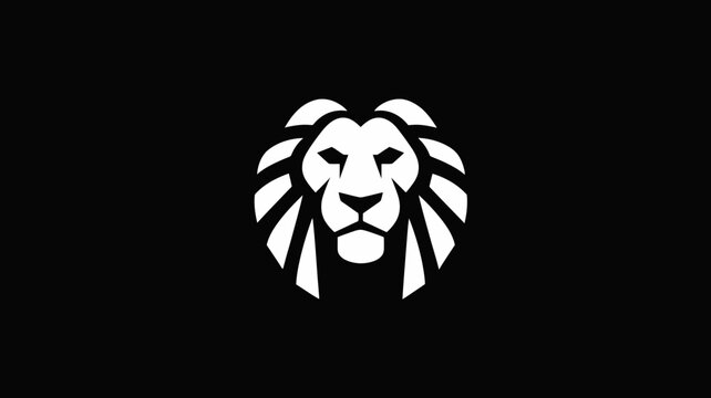 Minimalist white lion head logo design on a black background, symbolizing strength, courage, leadership, and power.