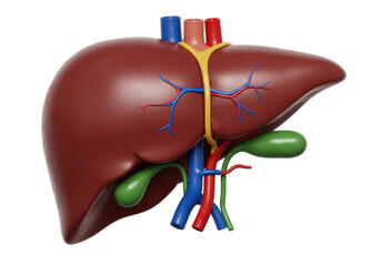 Human liver anatomy isolated on transparent background, detailed 3D rendering of internal organs...