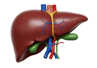 Human liver anatomy isolated on transparent background, detailed 3D rendering of internal organs for medical education and healthcare