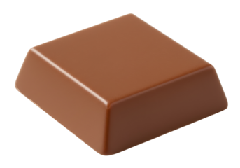 Milk chocolate square isolated on transparent background, sweet candy treat for dessert and confectionery use
