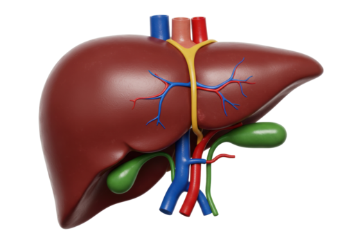 Human liver anatomy isolated on transparent background, detailed 3D rendering of internal organs for medical education and healthcare