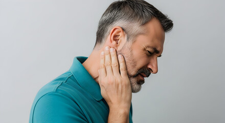 Middle Aged Man Experiencing Toothache A Dental Health Crisis Aching Jaw and Painful Gums Seeking Medical Care or Treatment for Temporomandibular Joint Disorder Symptoms