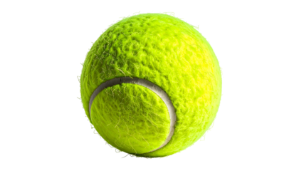 Close-up of a fuzzy, vibrant neon-yellow sphere with a visible seam, isolated on black