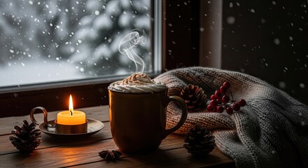 Cozy Winter Window Scene Hot Drink Candle