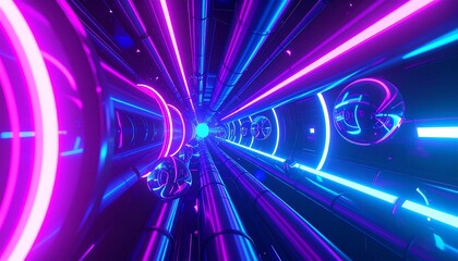 Neon tunnel with glowing circles