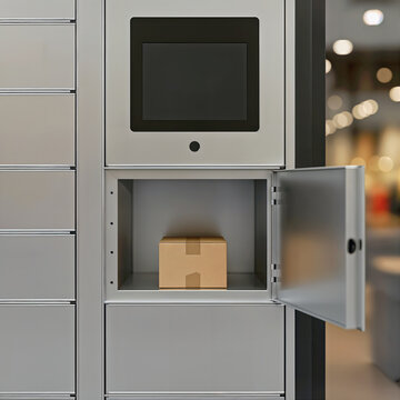 Smart Parcel Locker with Open Compartment and Package Inside