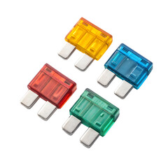 Selection of various colored car fuses isolated on transparent background
