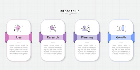 Business infographic template. 4 Step timeline journey. Process diagram, 4 options on white background, Infograph elements vector illustration.
