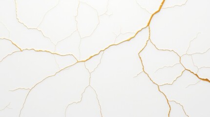 Abstract shimmering gold kintsugi crack texture. White minimal surface with luxury elegant pattern. Decorative modern background for stylish design.