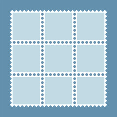 Nine Blue Perforated Square Postage Stamps