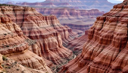 Fototapeta premium Expansive View of Rugged Red Canyon Landscape Under a Blue Sky with Clouds