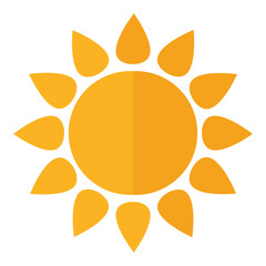 Bright stylized sun icon, representing summer, warmth, and energy, in a cheerful flat design