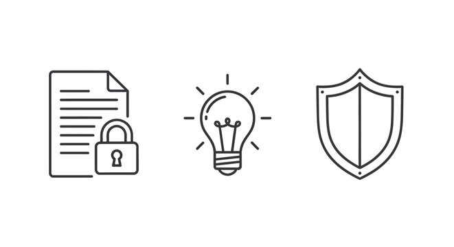 Simple Outline Icon of a Protective Shield with a Classic Design.