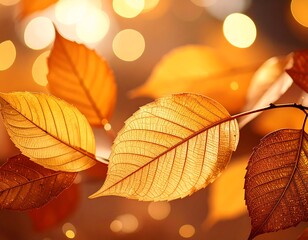 Autumn leaves glowing in warm light