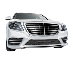 Front view of a white luxury car isolated on transparent background for travel