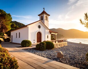 Coastal chapel at sunrise