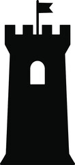ancient castle tower with battlements and small flag on top silhouette