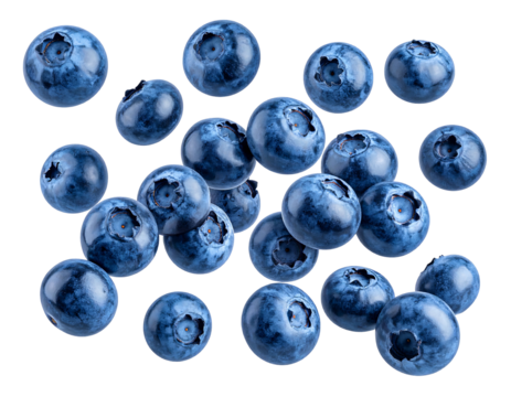 A cluster of vibrant blueberries, their dusty surfaces contrasting with a stark black background, creates a fresh, clean image
