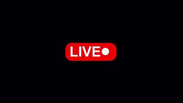 Animation of live button with transparent background, live streaming and broadcasting in 4k with alpha channel.


