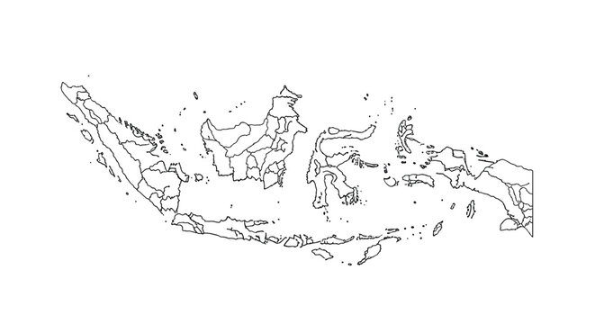 Explore the diverse regions of Indonesia with this detailed outline map, perfect for educational and informational projects.
