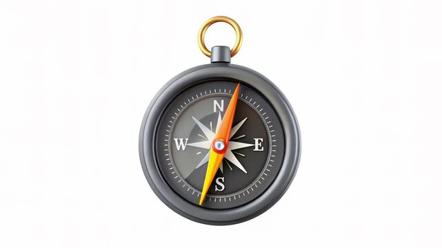 A stylized compass with a golden ring, displaying cardinal directions on a gray background.