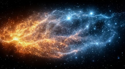 Vibrant and dynamic space scene featuring a striking contrast of orange and blue colors