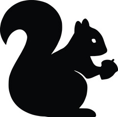 squirrel holding an acorn with bushy tail curved upward silhouette