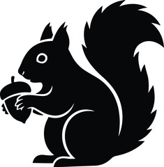 squirrel holding an acorn with bushy tail curved upward silhouette
