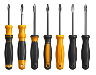 Screwdriver set variations isolated on transparent background.