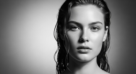 Portrait of a woman with wet hair in monochrome style