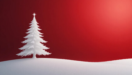 Minimalist background with a single Christmas tree silhouette in white, on a deep red gradient backdrop