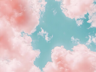 Fototapeta premium Dreamy Pink Clouds Against a Turquoise Sky.