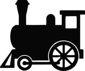vintage train locomotive with steam funnel and large front wheel silhouette
