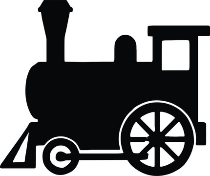 vintage train locomotive with steam funnel and large front wheel silhouette
