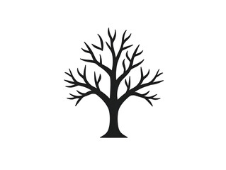 Obraz premium Silhouette of a bare tree with intricate branches against a white background.